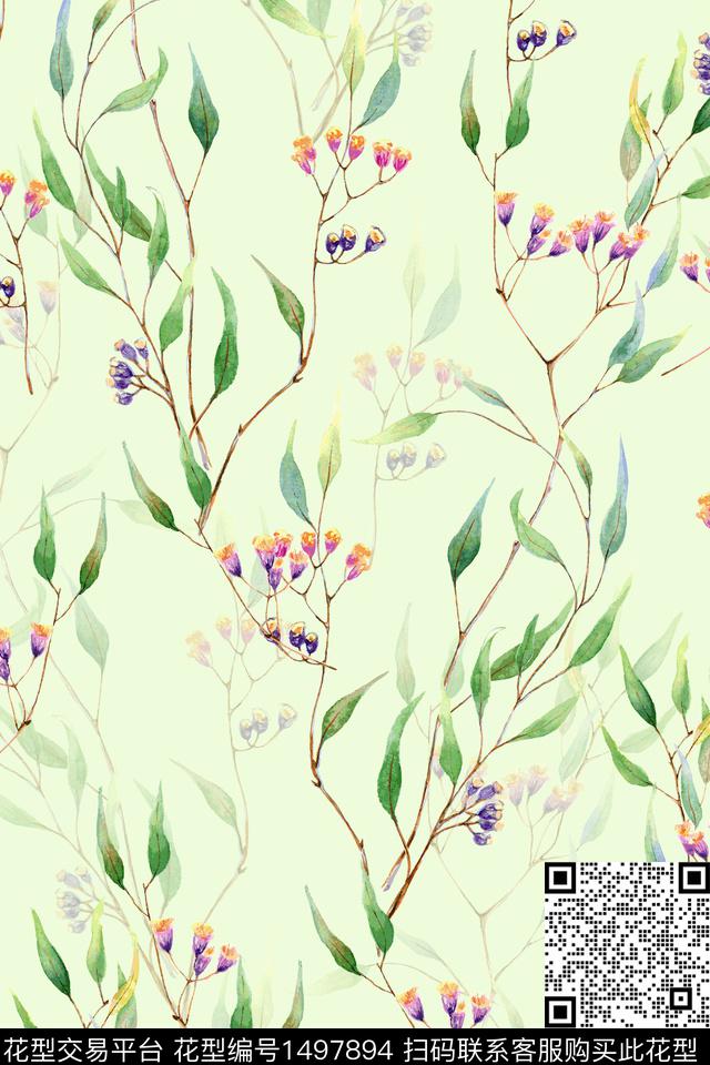 绿植树叶田园花卉数码印花华亿平台下载（图片编号: 1497894） - 瓦栏（Walan）