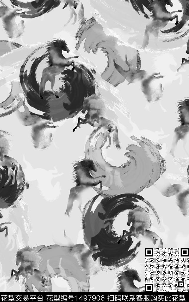 笔触抽象马数码印花华亿平台下载（图片编号: 1497906） - 瓦栏（Walan）