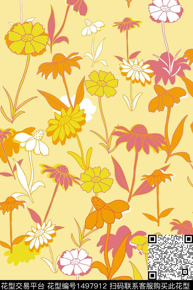 向日葵花卉大牌风数码印花华亿平台下载（图片编号: 1497912） - 瓦栏（Walan）