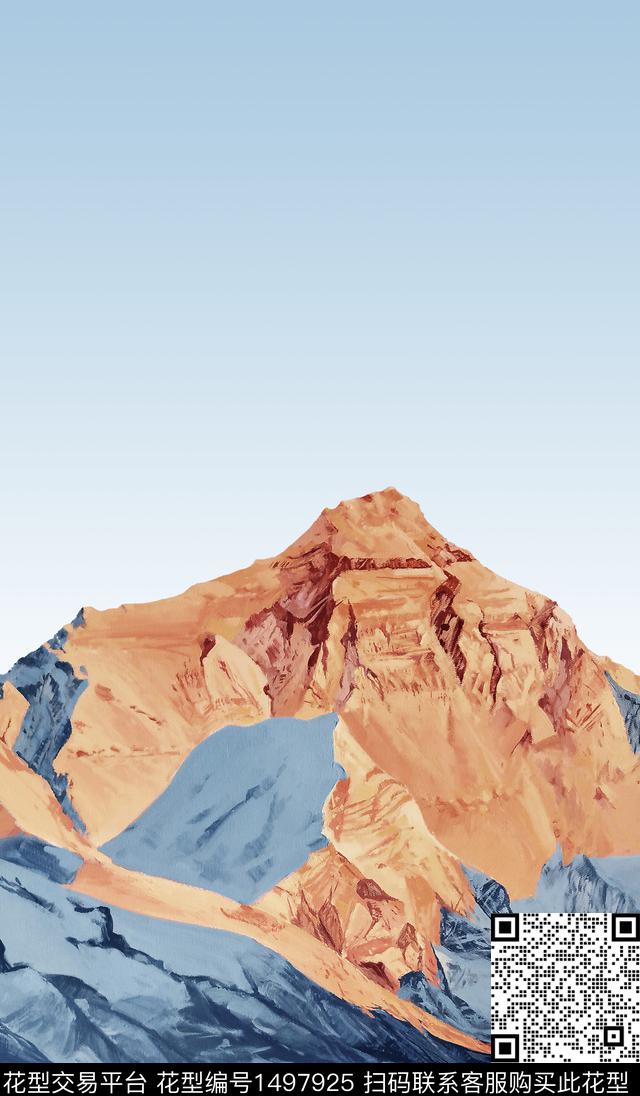 渐变雪山男装定位花数码印花华亿平台下载（图片编号: 1497925） - 瓦栏（Walan）