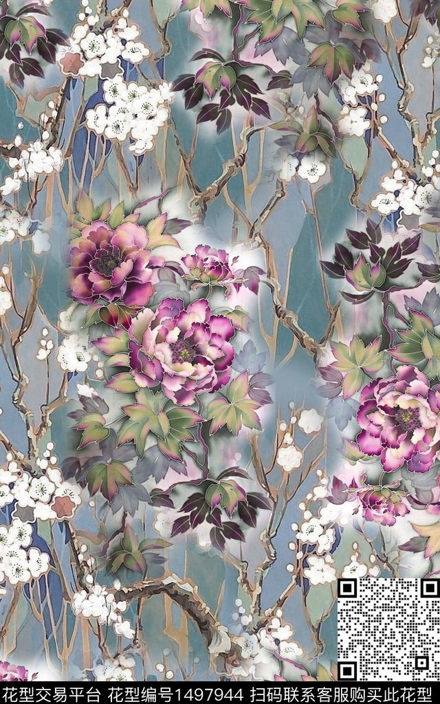 数码华亿平台花卉手绘数码印花华亿平台下载（图片编号: 1497944） - 瓦栏（Walan）