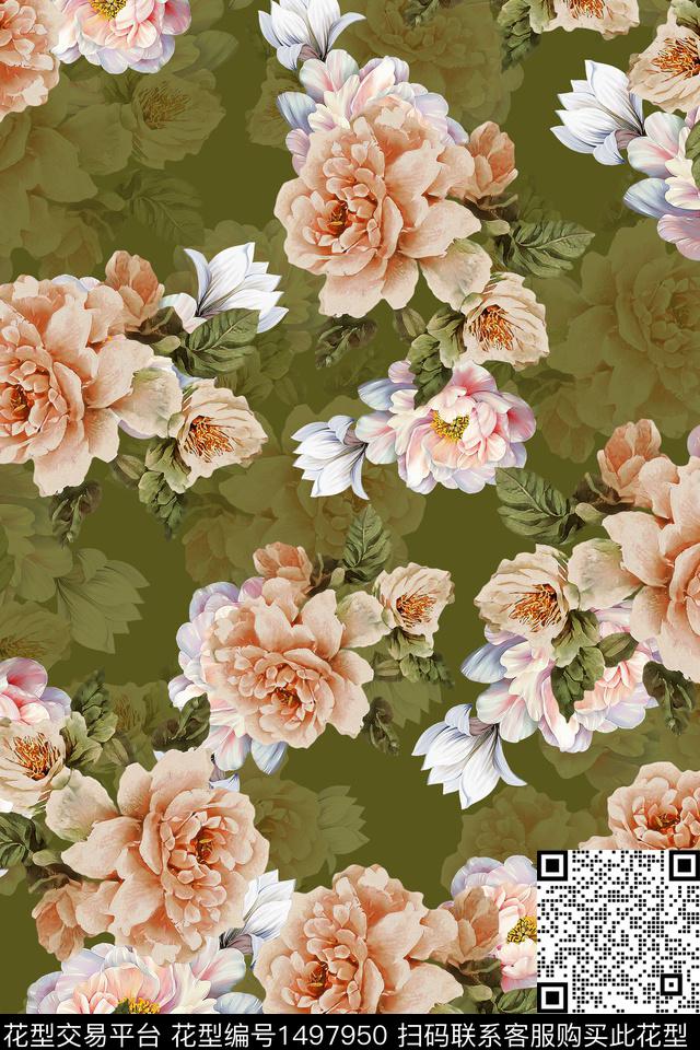 香云纱中国风牡丹数码印花华亿平台下载（图片编号: 1497950） - 瓦栏（Walan）