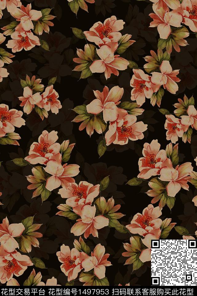 香云纱中国风花卉数码印花华亿平台下载（图片编号: 1497953） - 瓦栏（Walan）