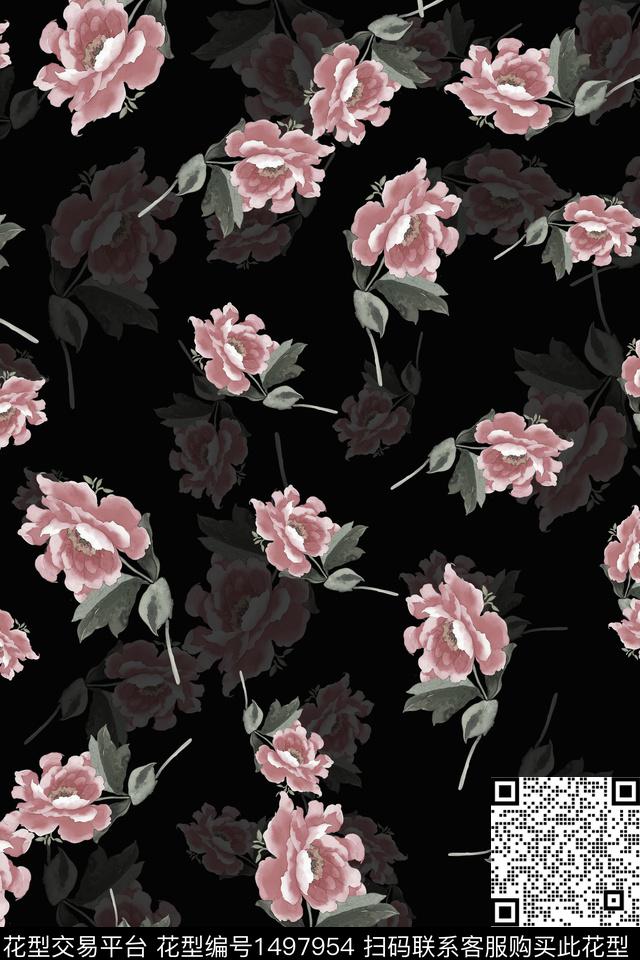 香云纱中国风牡丹数码印花华亿平台下载（图片编号: 1497954） - 瓦栏（Walan）