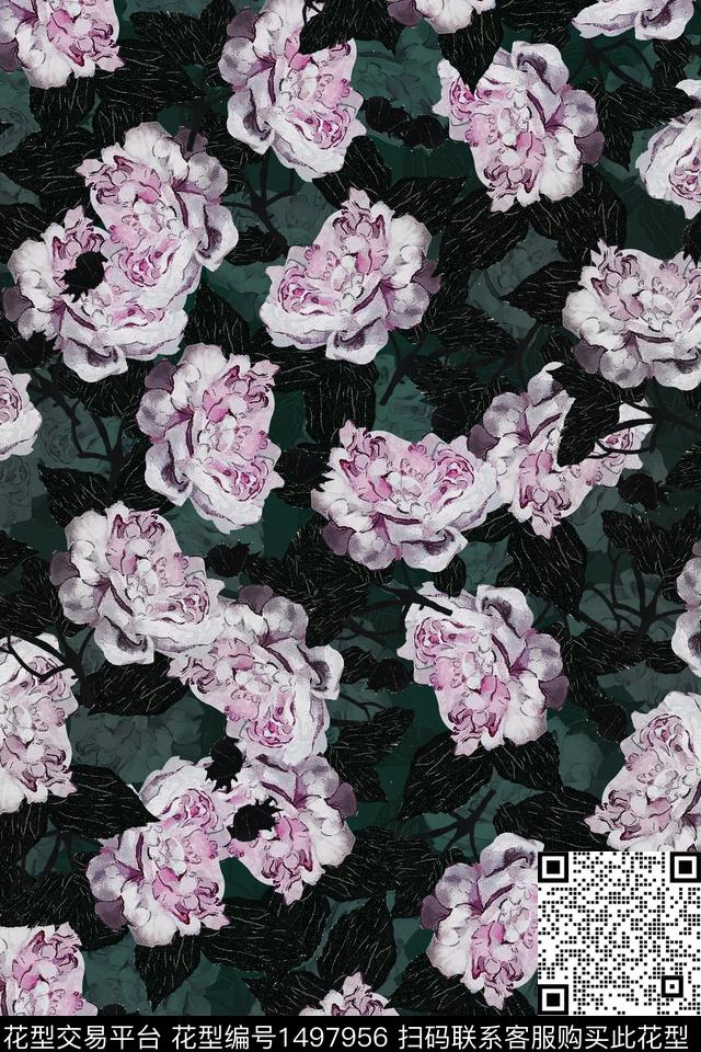 香云纱中国风牡丹数码印花华亿平台下载（图片编号: 1497956） - 瓦栏（Walan）