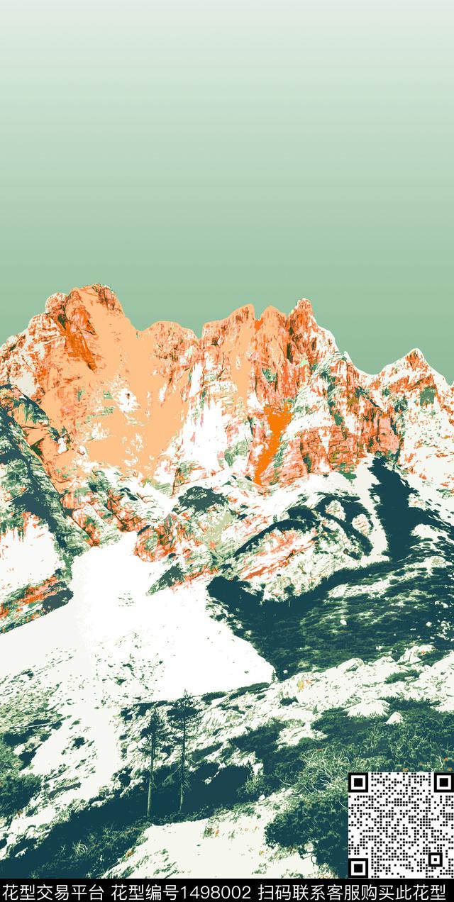 渐变羽绒服雪山数码印花华亿平台下载（图片编号: 1498002） - 瓦栏（Walan）