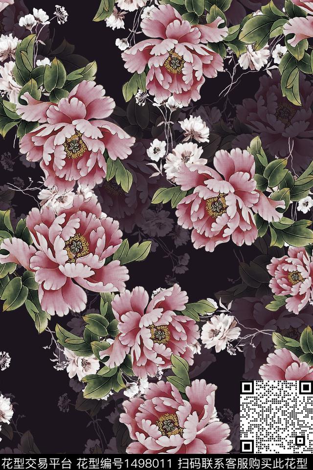 香云纱中国风牡丹数码印花华亿平台下载（图片编号: 1498011） - 瓦栏（Walan）