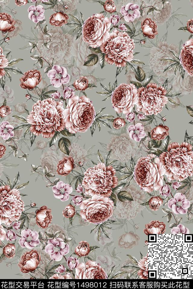香云纱中国风牡丹数码印花华亿平台下载（图片编号: 1498012） - 瓦栏（Walan）