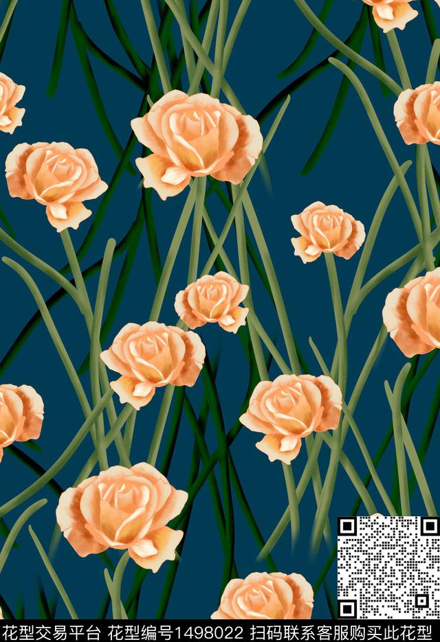 连衣裙女装花卉传统印花华亿平台下载（图片编号: 1498022） - 瓦栏（Walan）