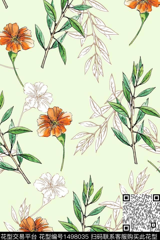 绿植树叶田园花卉数码印花华亿平台下载（图片编号: 1498035） - 瓦栏（Walan）