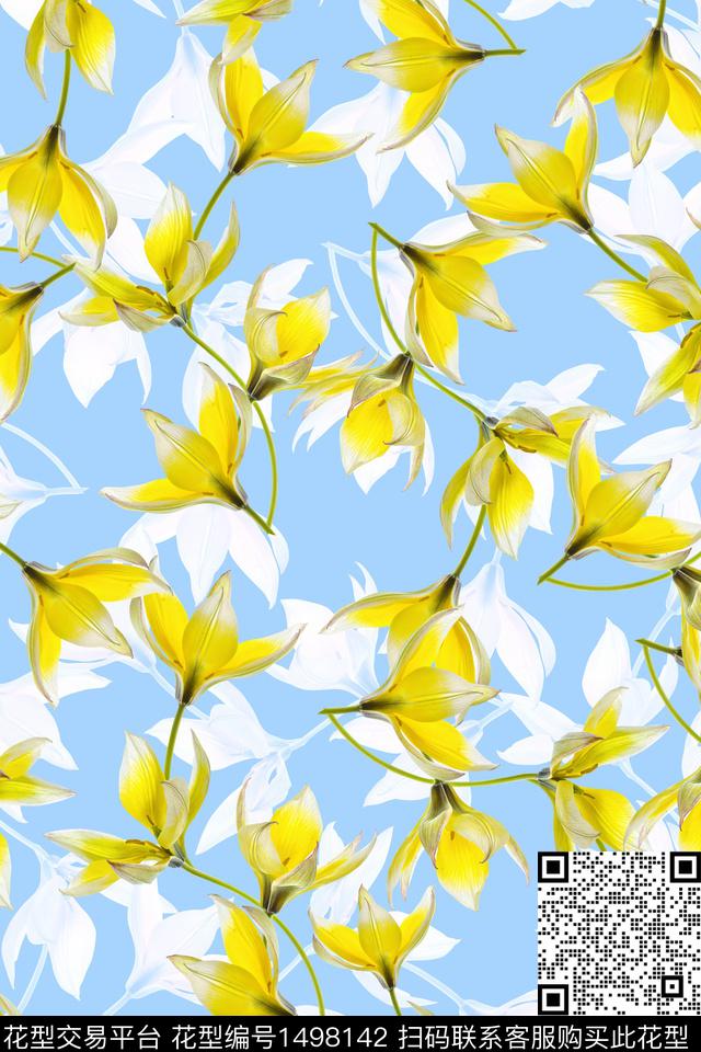 清爽底花卉花卉大牌风数码印花华亿平台下载（图片编号: 1498142） - 瓦栏（Walan）