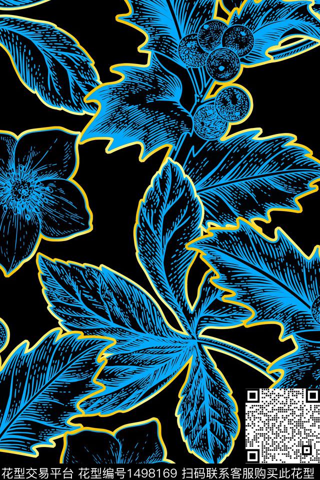 植物大花绿植树叶数码印花华亿平台下载（图片编号: 1498169） - 瓦栏（Walan）