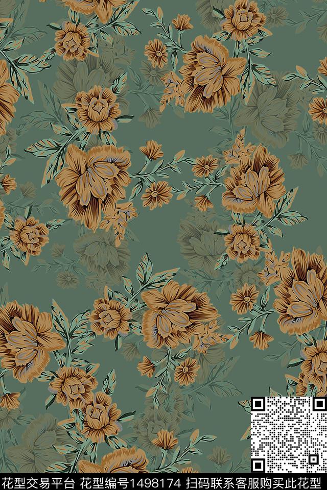 香云纱中国风花卉数码印花华亿平台下载（图片编号: 1498174） - 瓦栏（Walan）