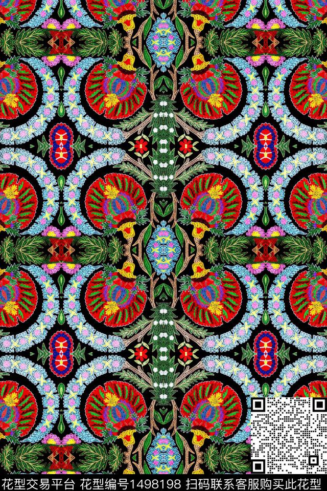 民族花卉奢华部落风数码印花华亿平台下载（图片编号: 1498198） - 瓦栏（Walan）