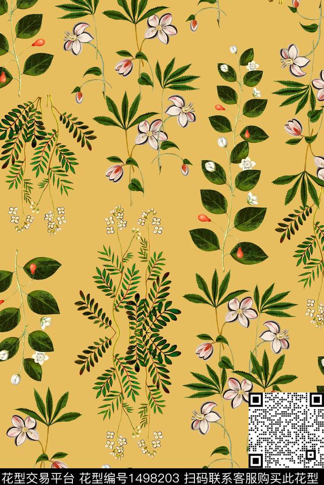 小清新植物花卉数码印花华亿平台下载（图片编号: 1498203） - 瓦栏（Walan）