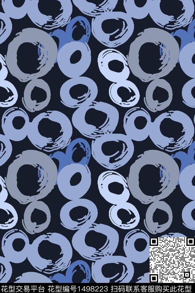 黑底花卉趣味几何数码印花华亿平台下载（图片编号: 1498223） - 瓦栏（Walan）