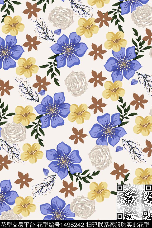 满版散花小碎花手绘花卉传统印花华亿平台下载（图片编号: 1498242） - 瓦栏（Walan）