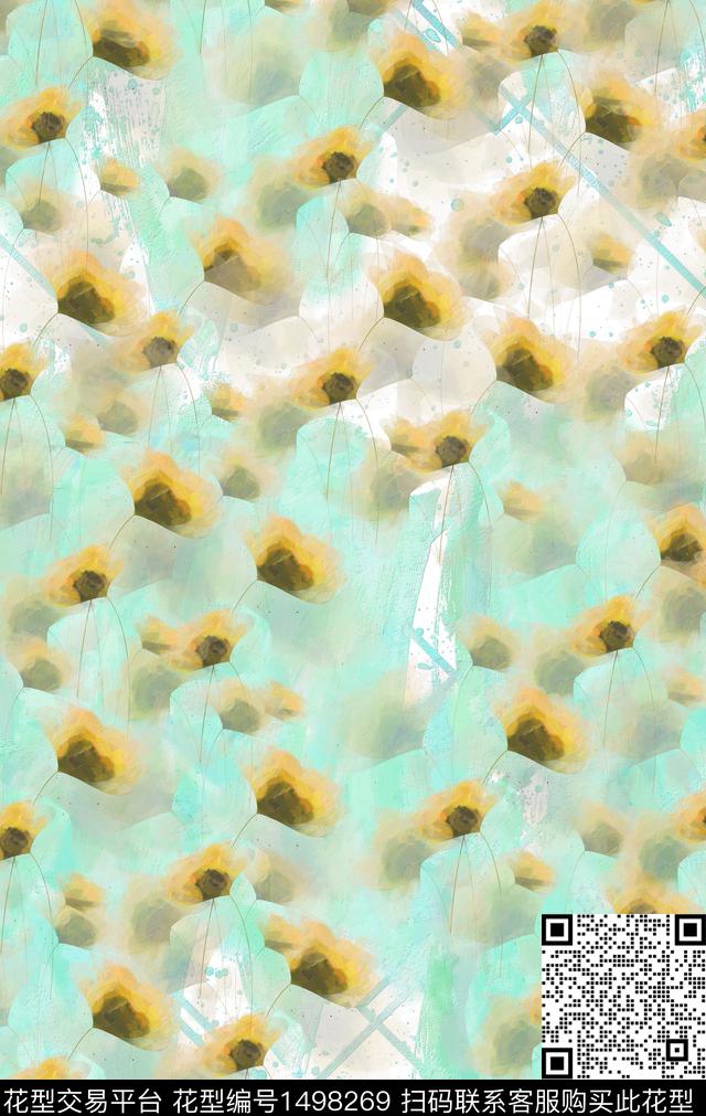 几何肌理花卉数码印花华亿平台下载（图片编号: 1498269） - 瓦栏（Walan）