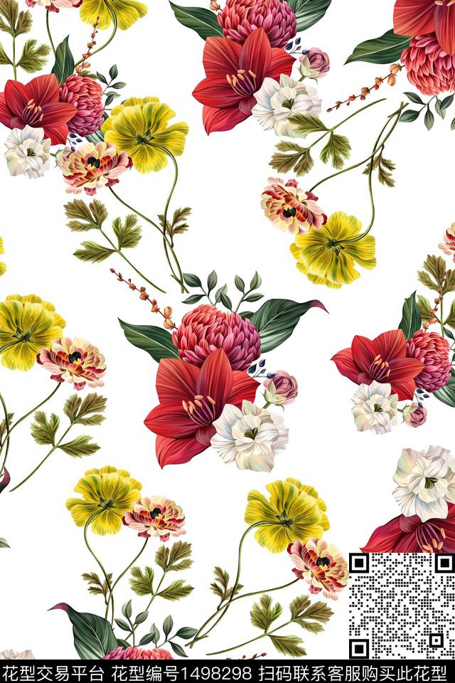 水彩绿植树叶彩底花卉数码印花华亿平台下载（图片编号: 1498298） - 瓦栏（Walan）