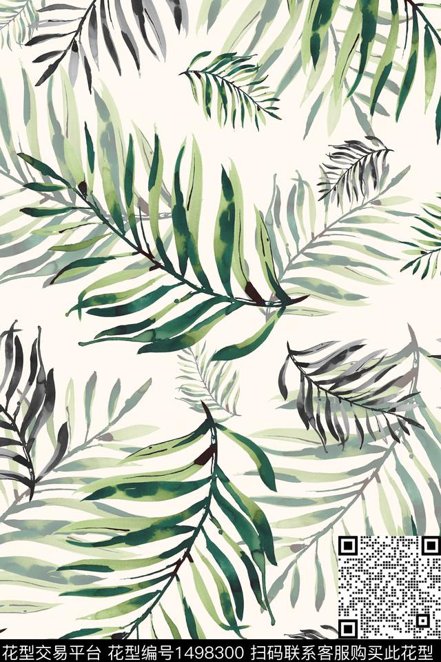 水彩小清新绿植树叶数码印花华亿平台下载（图片编号: 1498300） - 瓦栏（Walan）