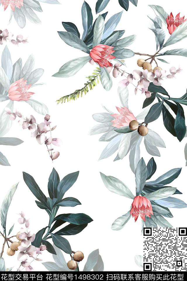 水彩绿植树叶肌理数码印花华亿平台下载（图片编号: 1498302） - 瓦栏（Walan）