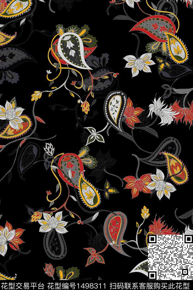 民族风佩斯利大牌风数码印花华亿平台下载（图片编号: 1498311） - 瓦栏（Walan）