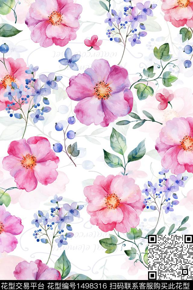 连衣裙花卉大牌风数码印花华亿平台下载（图片编号: 1498316） - 瓦栏（Walan）