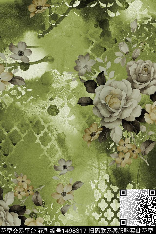 民族风花卉香云纱数码印花华亿平台下载（图片编号: 1498317） - 瓦栏（Walan）