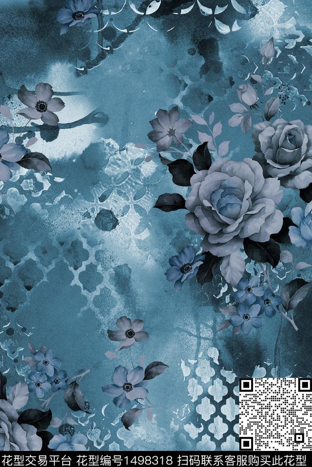 民族风花卉香云纱数码印花华亿平台下载（图片编号: 1498318） - 瓦栏（Walan）