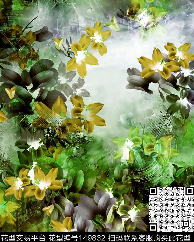 花卉绿叶山林数码印花华亿平台下载（图片编号: 149832） - 瓦栏（Walan）