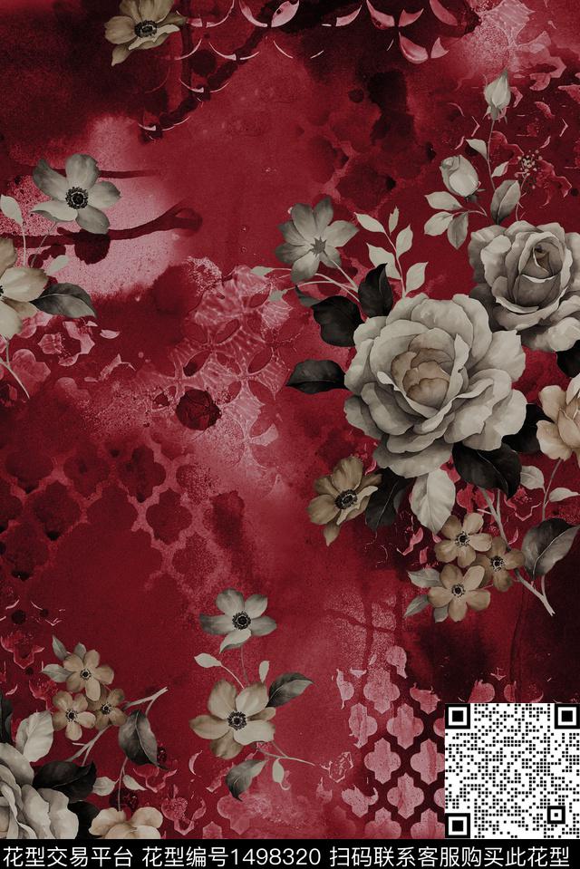 民族风花卉香云纱数码印花华亿平台下载（图片编号: 1498320） - 瓦栏（Walan）