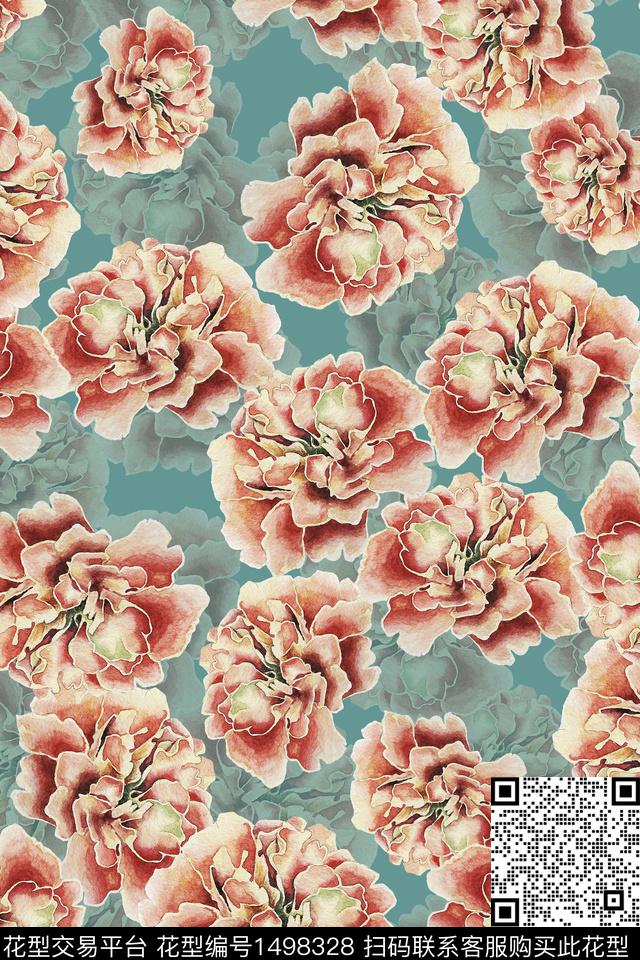 香云纱中国风牡丹数码印花华亿平台下载（图片编号: 1498328） - 瓦栏（Walan）