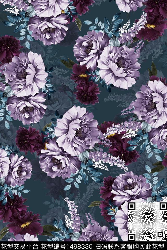 香云纱中国风牡丹数码印花华亿平台下载（图片编号: 1498330） - 瓦栏（Walan）