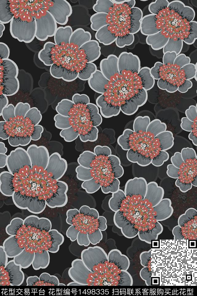香云纱中国风花卉数码印花华亿平台下载（图片编号: 1498335） - 瓦栏（Walan）