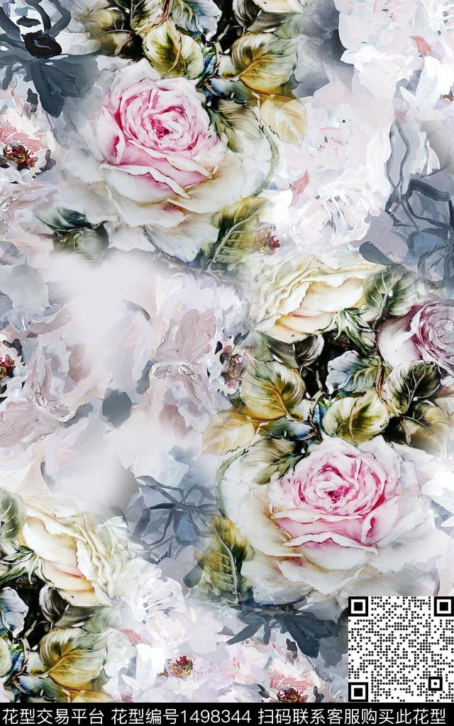 数码华亿平台花卉大牌风数码印花华亿平台下载（图片编号: 1498344） - 瓦栏（Walan）