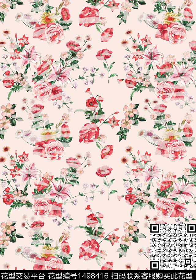 几何花卉大牌风数码印花华亿平台下载（图片编号: 1498416） - 瓦栏（Walan）