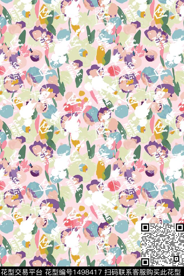 几何花卉大牌风数码印花华亿平台下载（图片编号: 1498417） - 瓦栏（Walan）