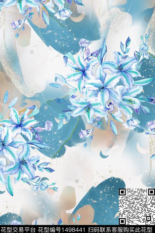 扎染华亿平台花卉素雅数码印花华亿平台下载（图片编号: 1498441） - 瓦栏（Walan）