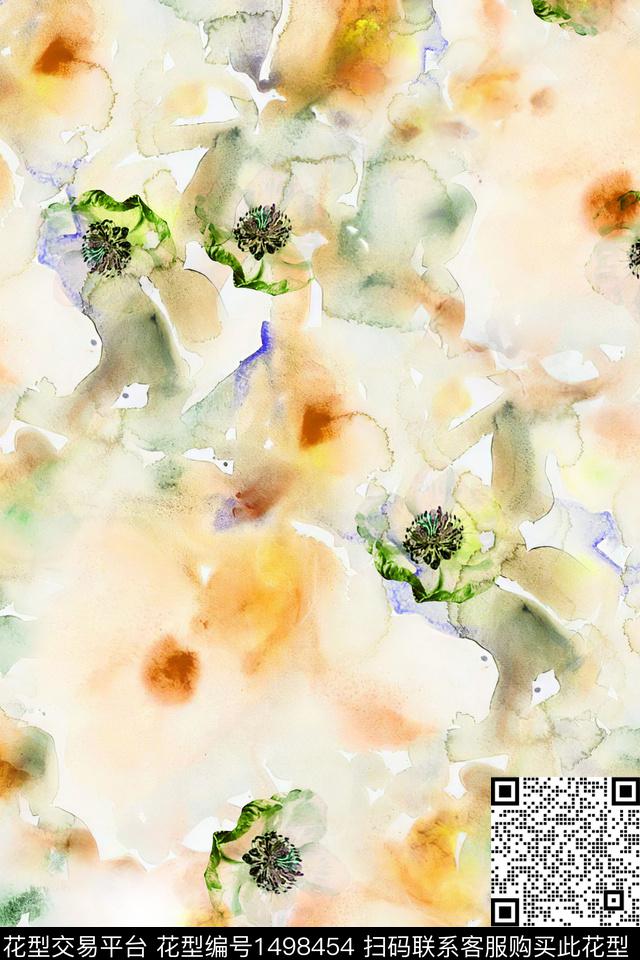 水彩绿植树叶肌理数码印花华亿平台下载（图片编号: 1498454） - 瓦栏（Walan）