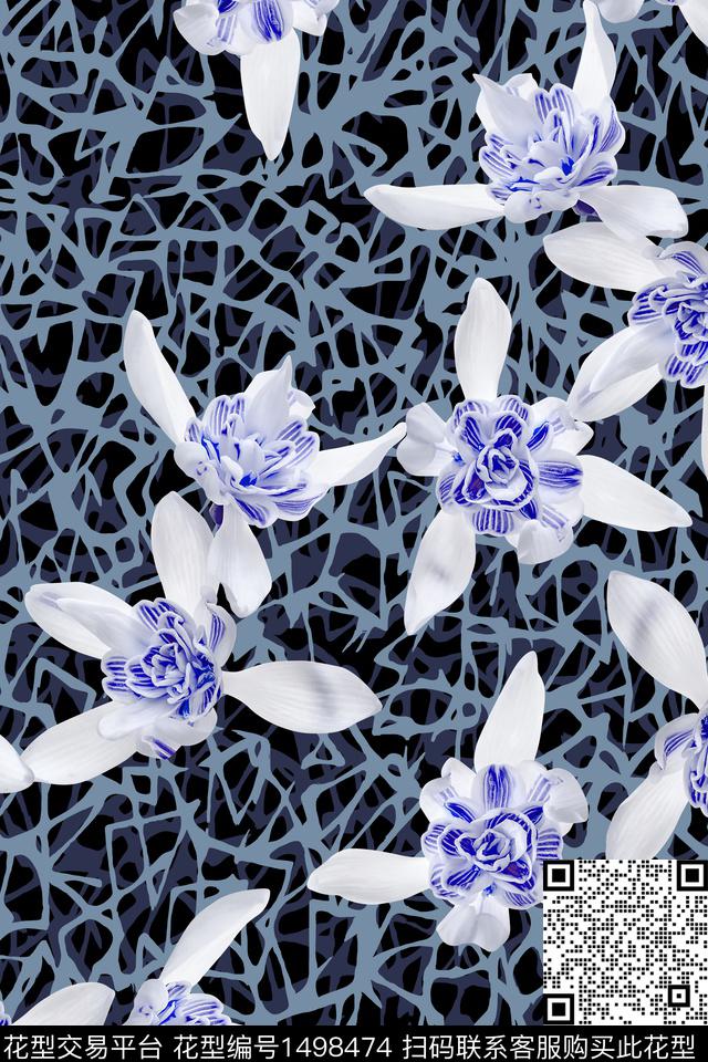 几何花卉香云纱数码印花华亿平台下载（图片编号: 1498474） - 瓦栏（Walan）