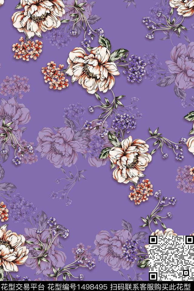 香云纱中国风牡丹数码印花华亿平台下载（图片编号: 1498495） - 瓦栏（Walan）