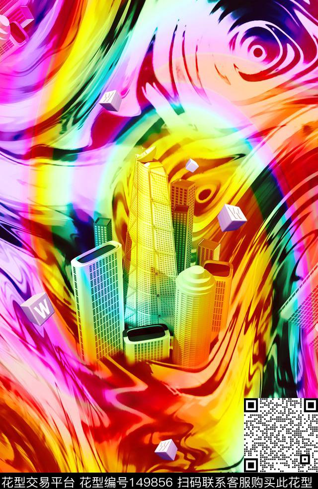 建筑漩涡水晕数码印花华亿平台下载（图片编号: 149856） - 瓦栏（Walan）