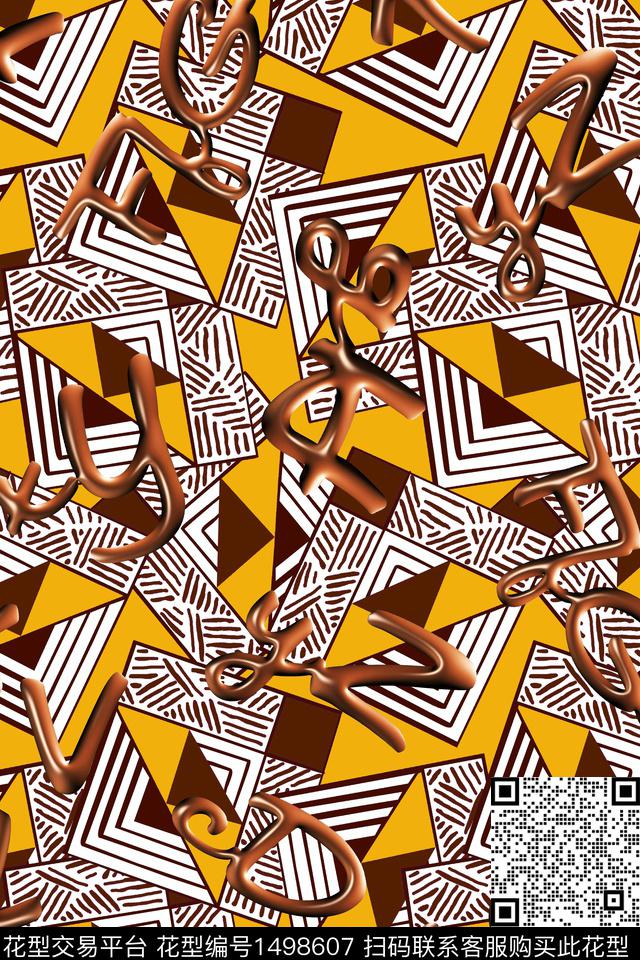 线条几何字母数码印花华亿平台下载（图片编号: 1498607） - 瓦栏（Walan）