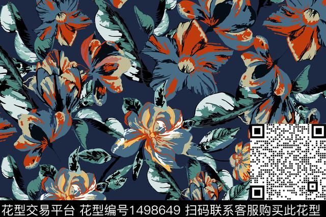 彩底花卉矢量绿植树叶数码印花华亿平台下载（图片编号: 1498649） - 瓦栏（Walan）
