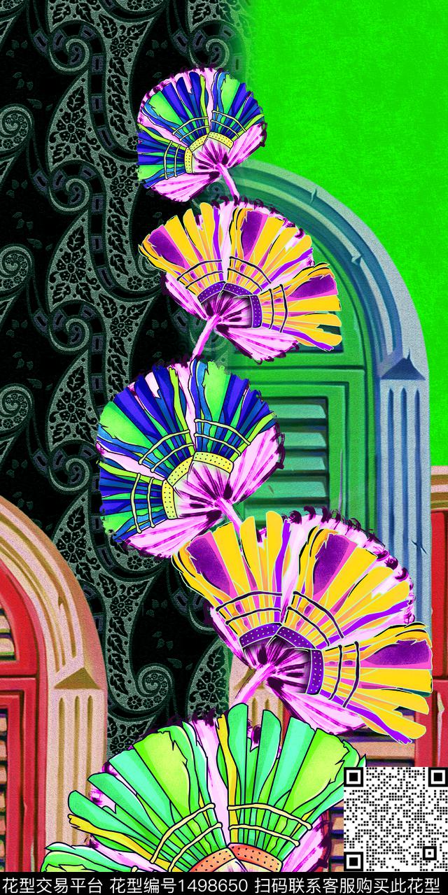 连衣裙绿植树叶数码华亿平台数码印花华亿平台下载（图片编号: 1498650） - 瓦栏（Walan）