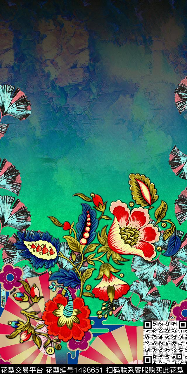 连衣裙绿植树叶数码华亿平台数码印花华亿平台下载（图片编号: 1498651） - 瓦栏（Walan）