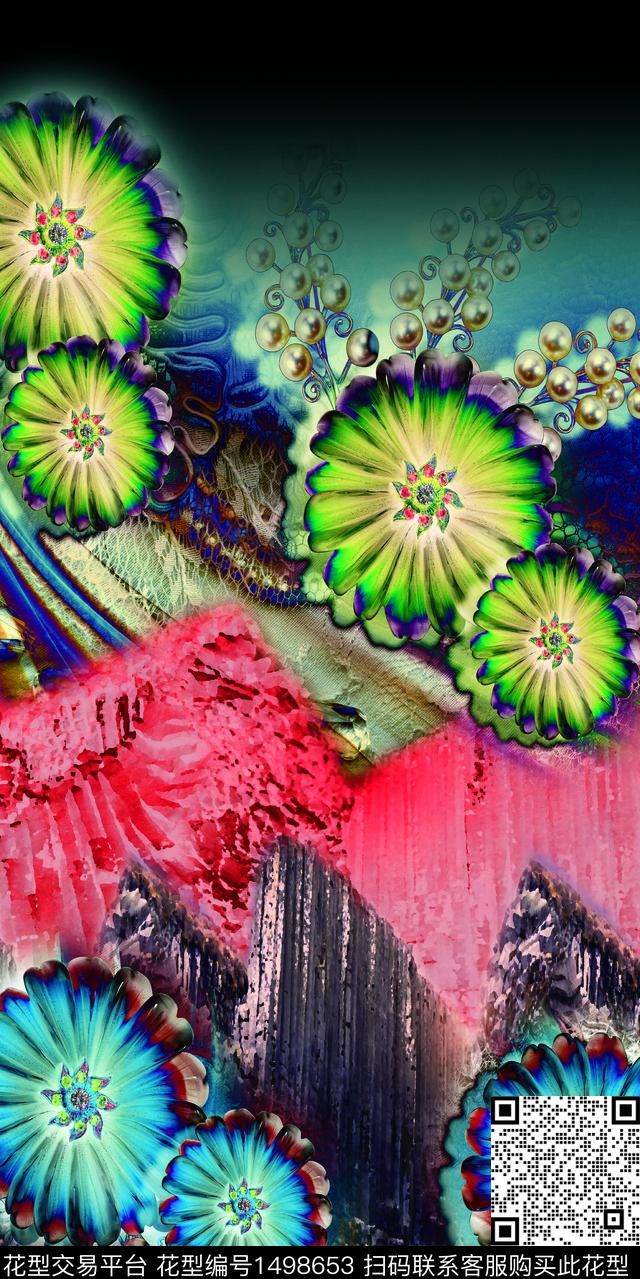 连衣裙绿植树叶数码华亿平台数码印花华亿平台下载（图片编号: 1498653） - 瓦栏（Walan）