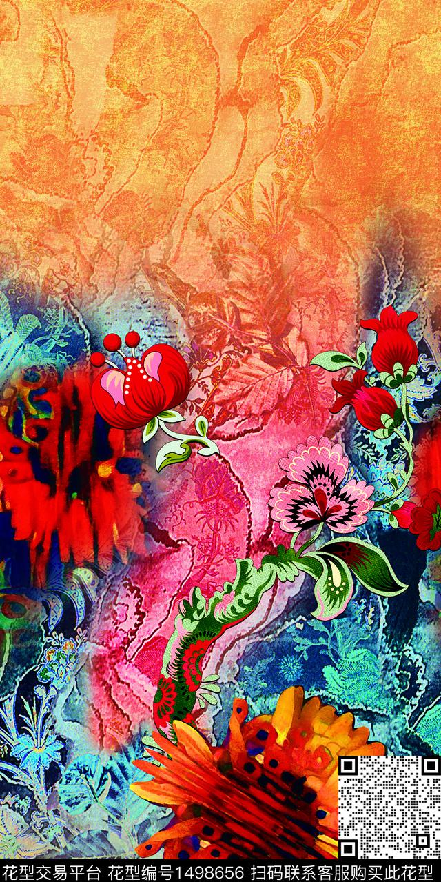 连衣裙绿植树叶数码华亿平台数码印花华亿平台下载（图片编号: 1498656） - 瓦栏（Walan）