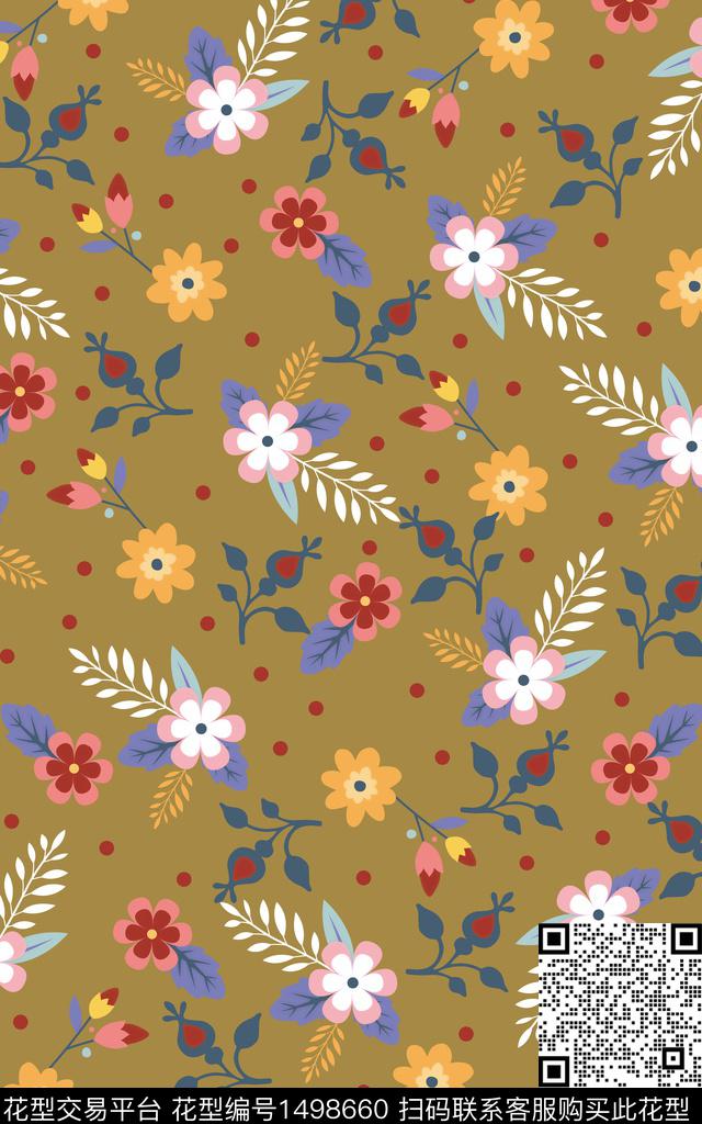 满版散花小碎花手绘花卉传统印花华亿平台下载（图片编号: 1498660） - 瓦栏（Walan）