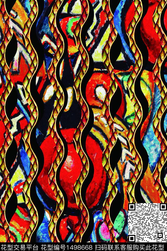 条纹涂鸦数码华亿平台数码印花华亿平台下载（图片编号: 1498668） - 瓦栏（Walan）